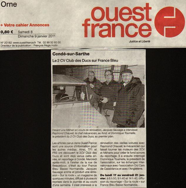 Ouest-France du 7-8 janvier concernant la présence de Radio Bleue Caen au Club.